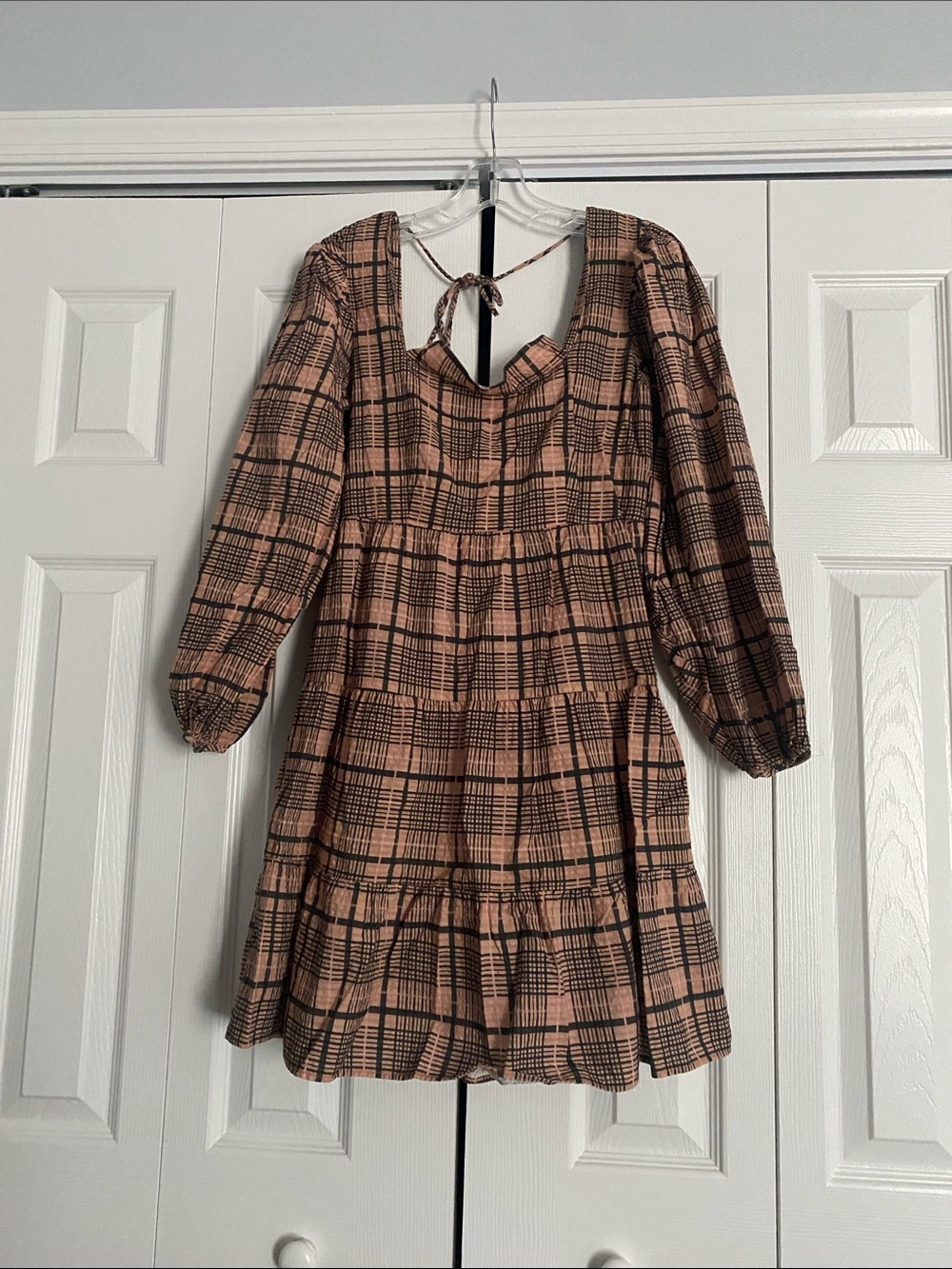 Topshop Peach and Black Plaid Mini Dress